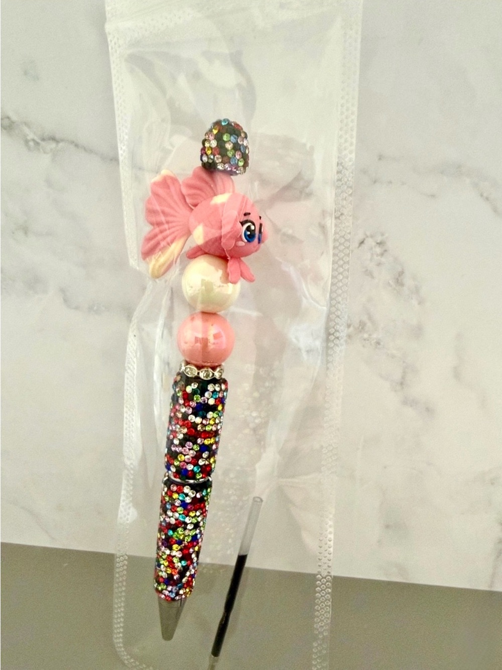 🌸🤩 Adorable Pink Fish Rhinestone Pen Handmade ink refill